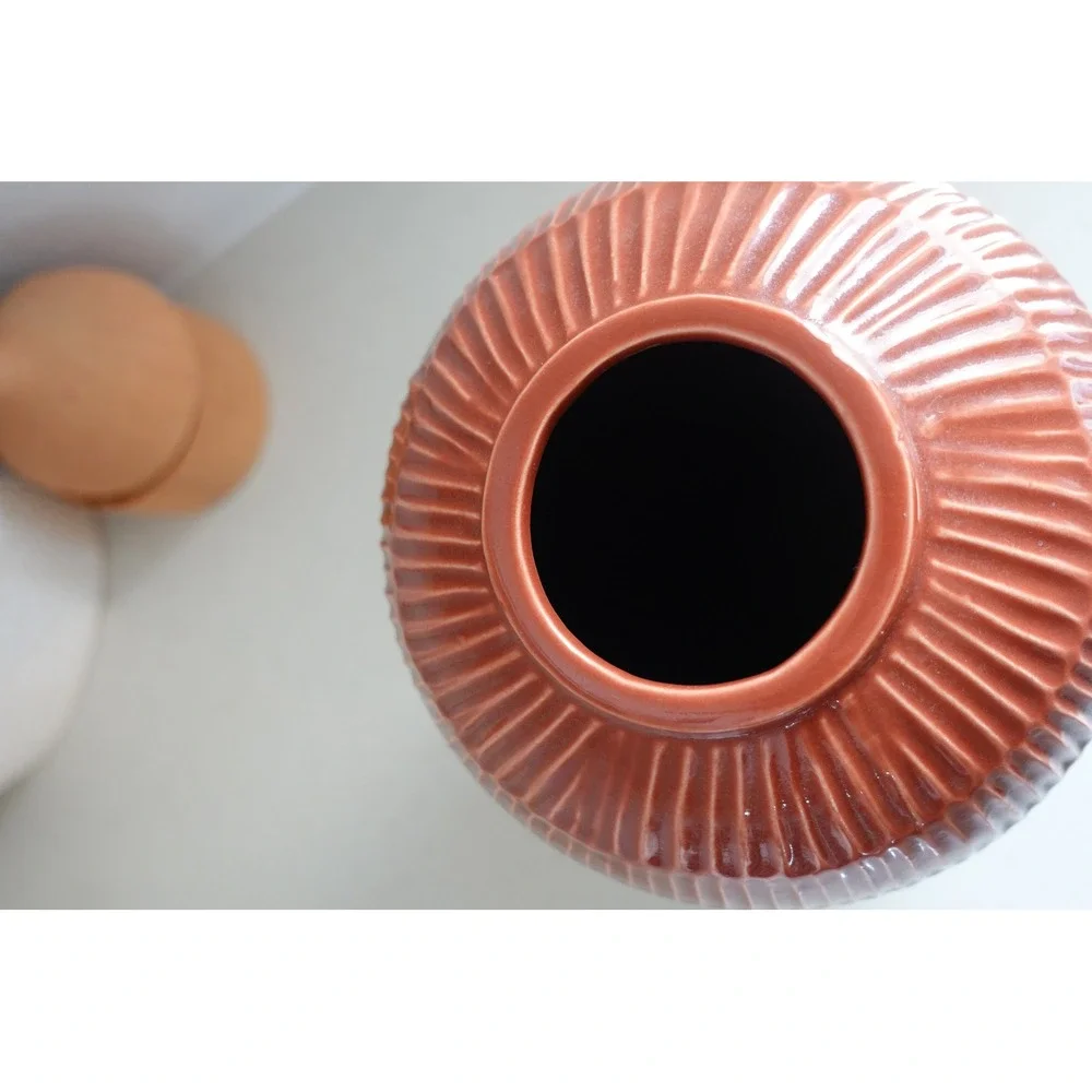 Textured Ceramic‎ Vase, Decorative Accent Vase, Modern Home Decor, Orange & Gray